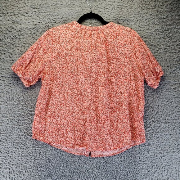 Universal Thread Top Womens Large Red Floral Button-Up Rayon Blouse - Picture 7 of 8